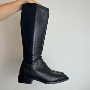 Aquatalia Y2K Black Leather and Fabric Riding Boots Made in Italy